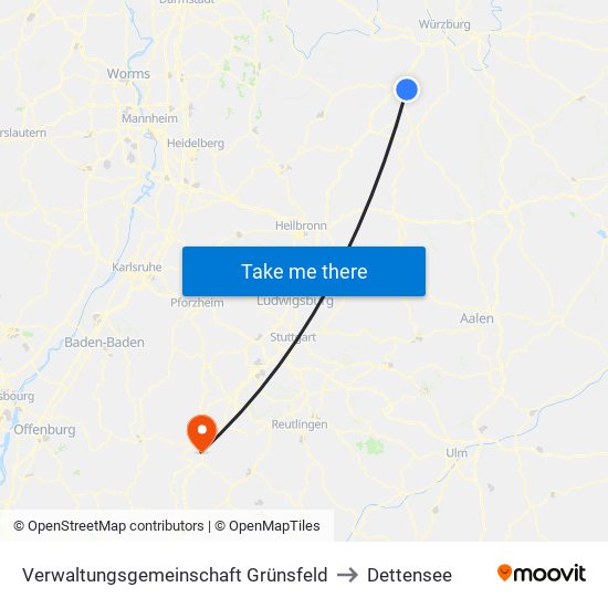 Verwaltungsgemeinschaft Grünsfeld to Dettensee map