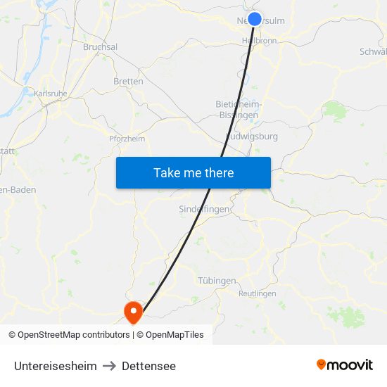 Untereisesheim to Dettensee map