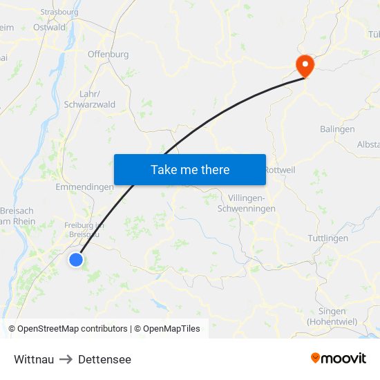 Wittnau to Dettensee map