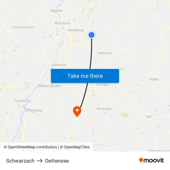 Schwarzach to Dettensee map