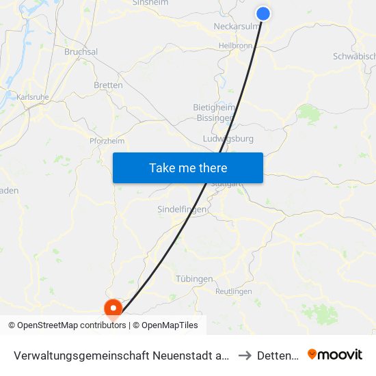 Verwaltungsgemeinschaft Neuenstadt am Kocher to Dettensee map