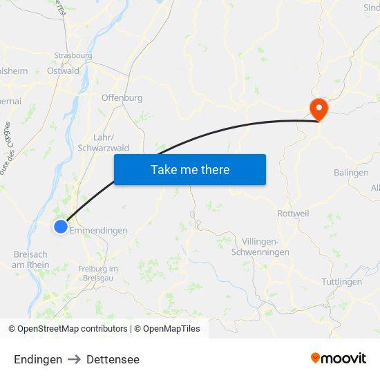 Endingen to Dettensee map