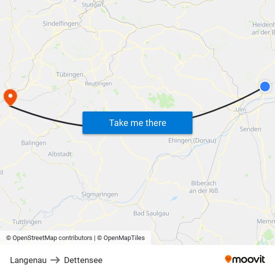 Langenau to Dettensee map