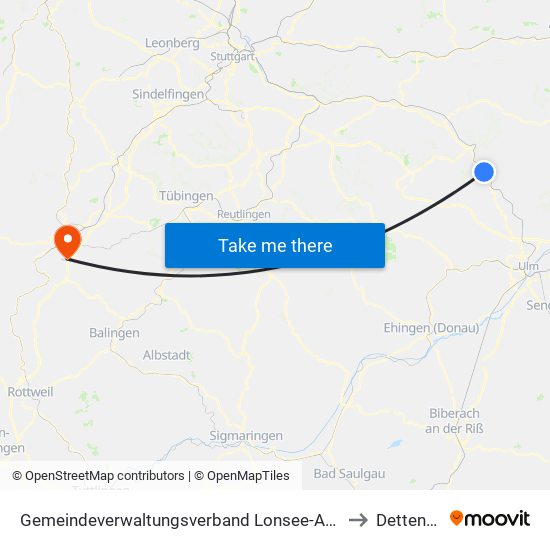 Gemeindeverwaltungsverband Lonsee-Amstetten to Dettensee map