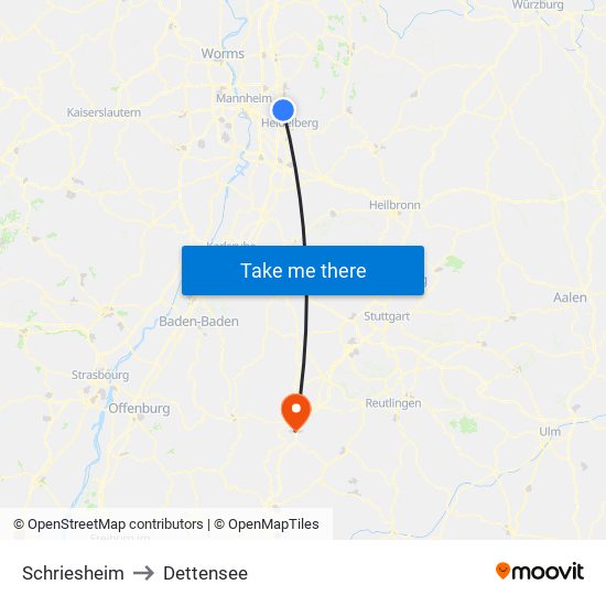 Schriesheim to Dettensee map
