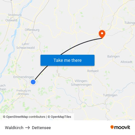 Waldkirch to Dettensee map