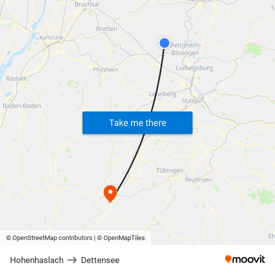 Hohenhaslach to Dettensee map
