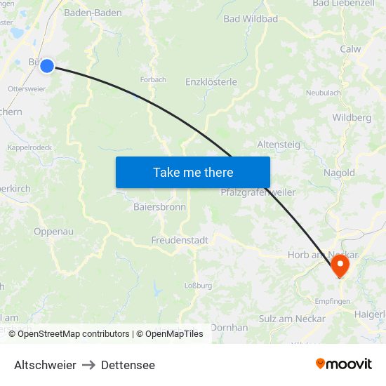 Altschweier to Dettensee map
