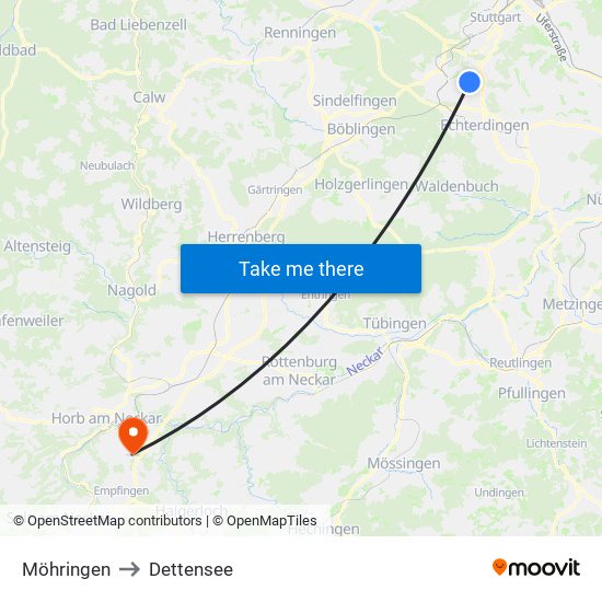 Möhringen to Dettensee map