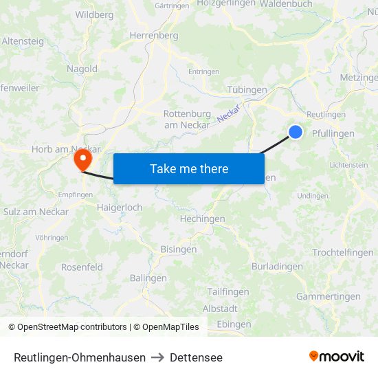 Reutlingen-Ohmenhausen to Dettensee map