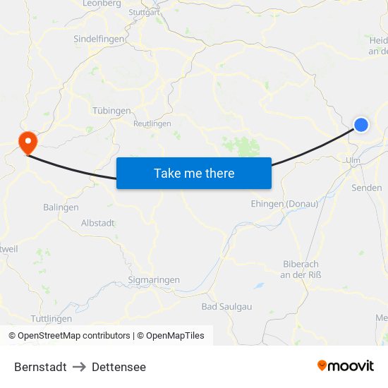 Bernstadt to Dettensee map