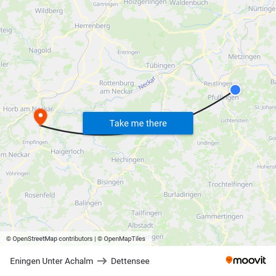 Eningen Unter Achalm to Dettensee map