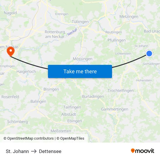 St. Johann to Dettensee map
