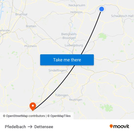 Pfedelbach to Dettensee map
