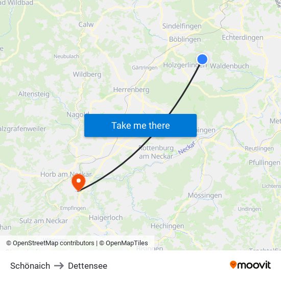 Schönaich to Dettensee map