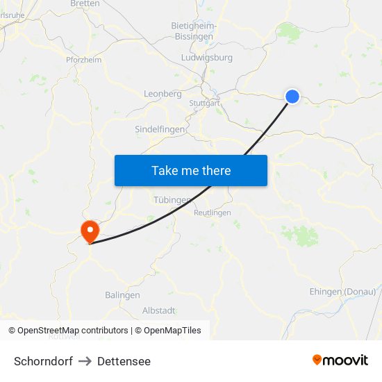 Schorndorf to Dettensee map