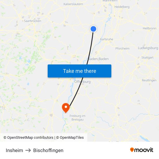 Insheim to Bischoffingen map