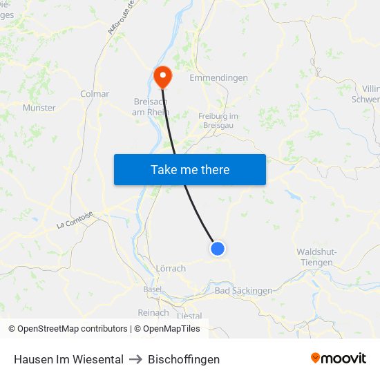 Hausen Im Wiesental to Bischoffingen map