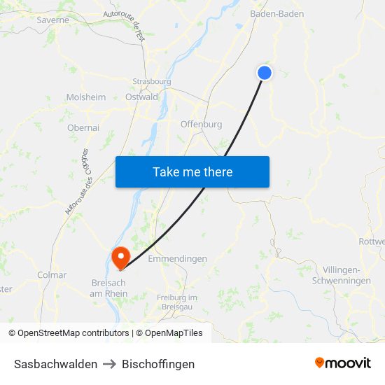 Sasbachwalden to Bischoffingen map