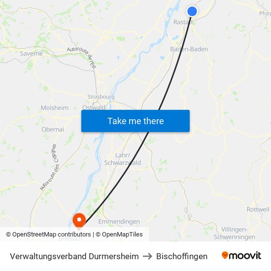 Verwaltungsverband Durmersheim to Bischoffingen map