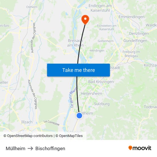 Müllheim to Bischoffingen map