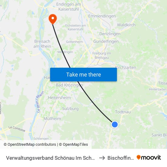 Verwaltungsverband Schönau Im Schwarzwald to Bischoffingen map