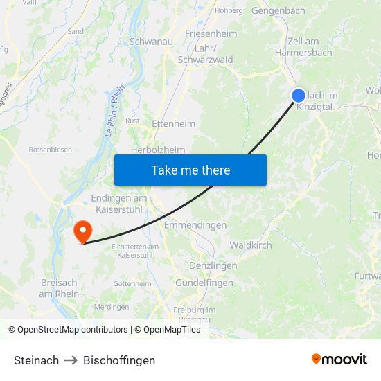Steinach to Bischoffingen map