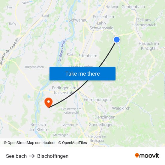 Seelbach to Bischoffingen map