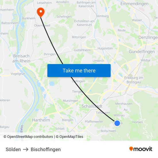 Sölden to Bischoffingen map