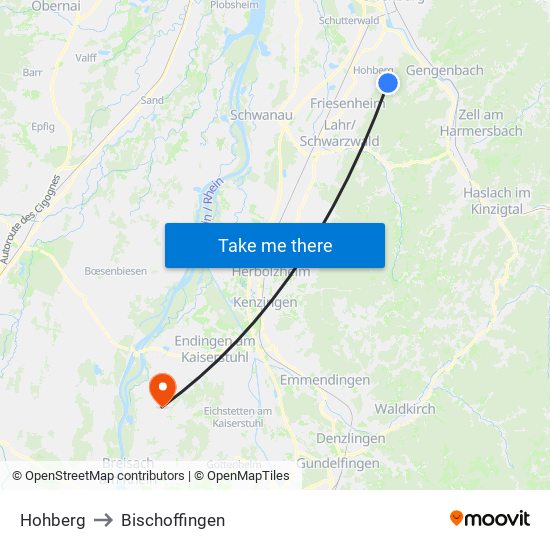 Hohberg to Bischoffingen map