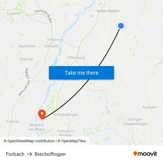 Forbach to Bischoffingen map