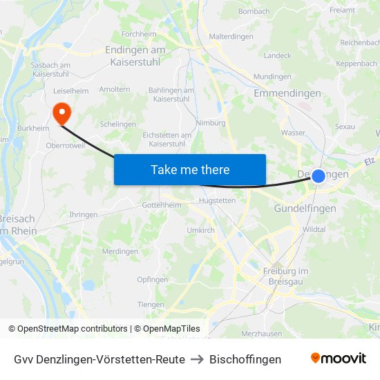 Gvv Denzlingen-Vörstetten-Reute to Bischoffingen map