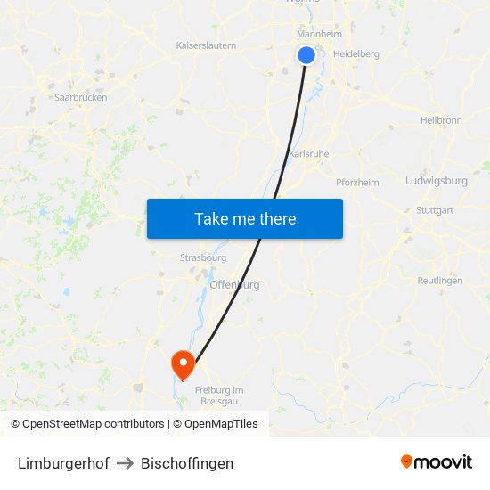 Limburgerhof to Bischoffingen map
