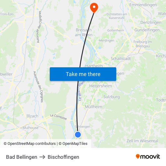 Bad Bellingen to Bischoffingen map