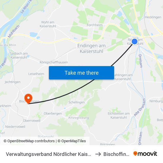 Verwaltungsverband Nördlicher Kaiserstuhl to Bischoffingen map