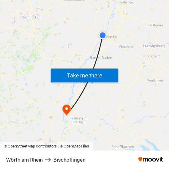 Wörth am Rhein to Bischoffingen map