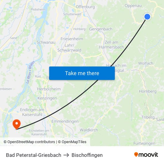 Bad Peterstal-Griesbach to Bischoffingen map