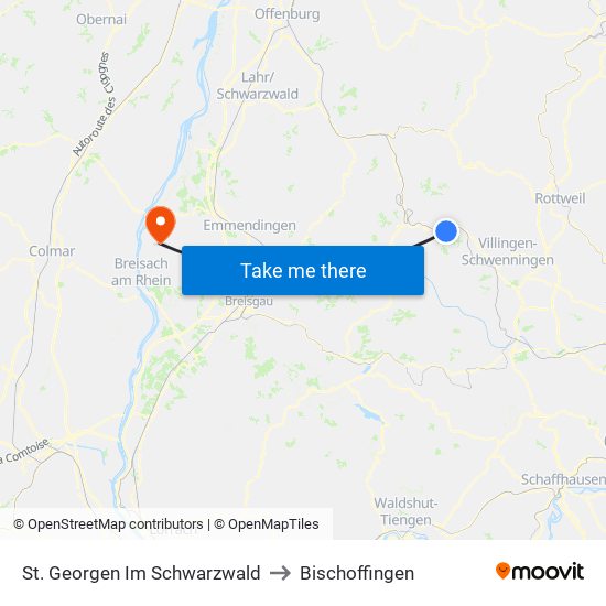 St. Georgen Im Schwarzwald to Bischoffingen map