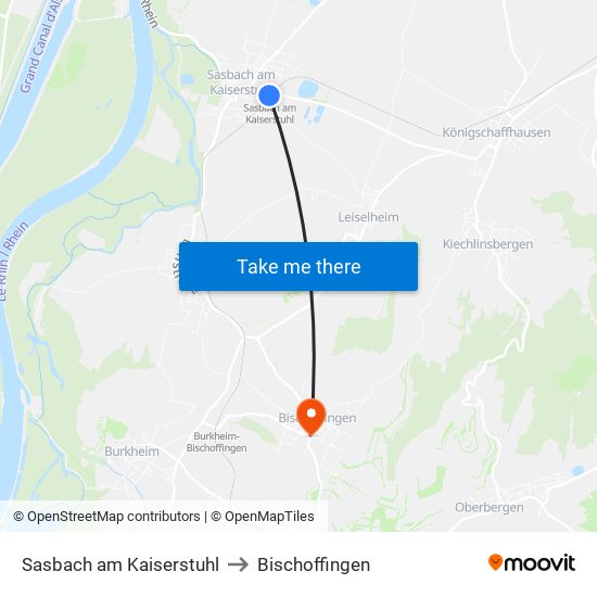 Sasbach am Kaiserstuhl to Bischoffingen map