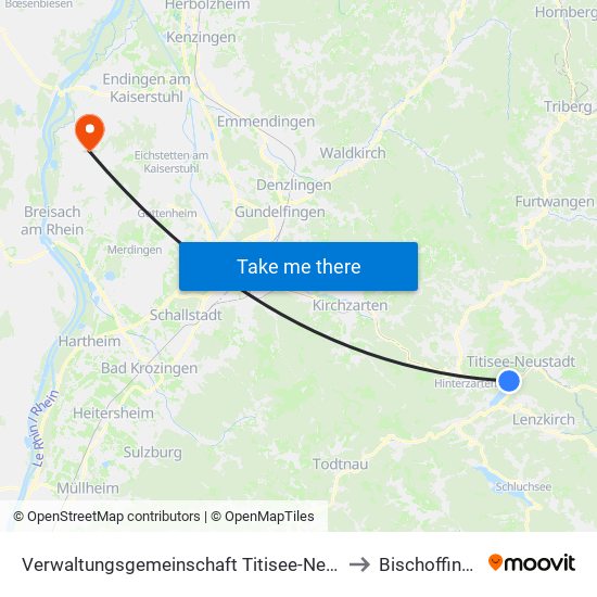 Verwaltungsgemeinschaft Titisee-Neustadt to Bischoffingen map