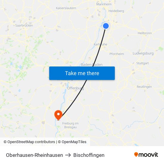 Oberhausen-Rheinhausen to Bischoffingen map