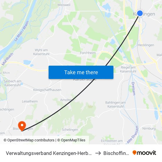 Verwaltungsverband Kenzingen-Herbolzheim to Bischoffingen map