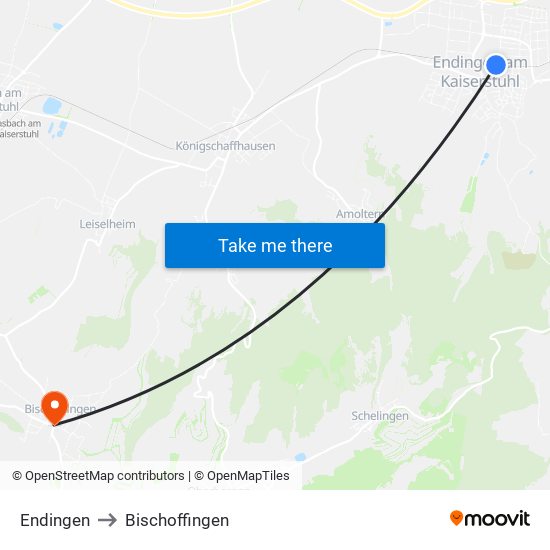 Endingen to Bischoffingen map