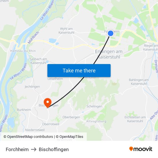 Forchheim to Bischoffingen map