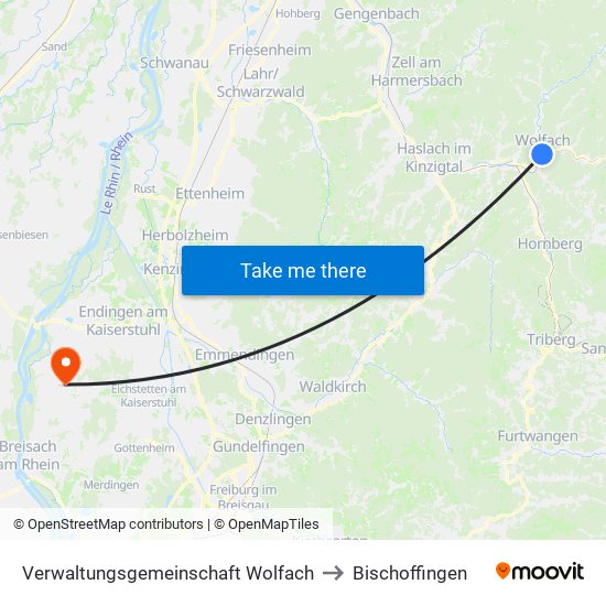 Verwaltungsgemeinschaft Wolfach to Bischoffingen map