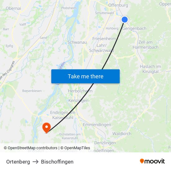 Ortenberg to Bischoffingen map