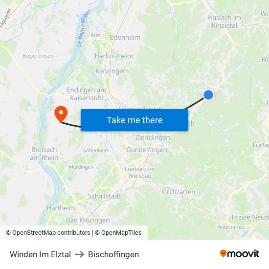 Winden Im Elztal to Bischoffingen map