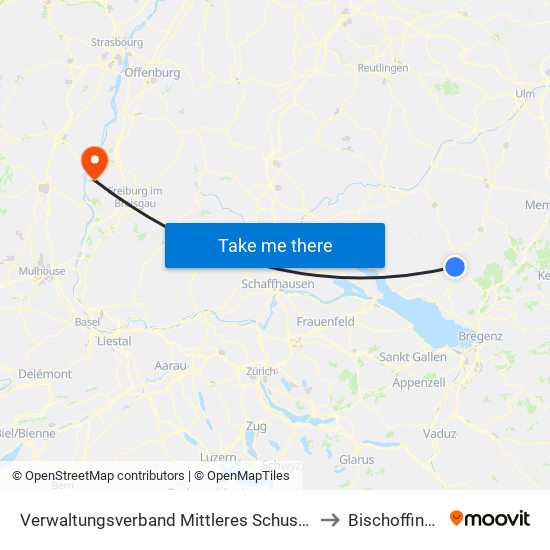 Verwaltungsverband Mittleres Schussental to Bischoffingen map