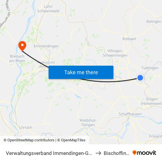 Verwaltungsverband Immendingen-Geisingen to Bischoffingen map