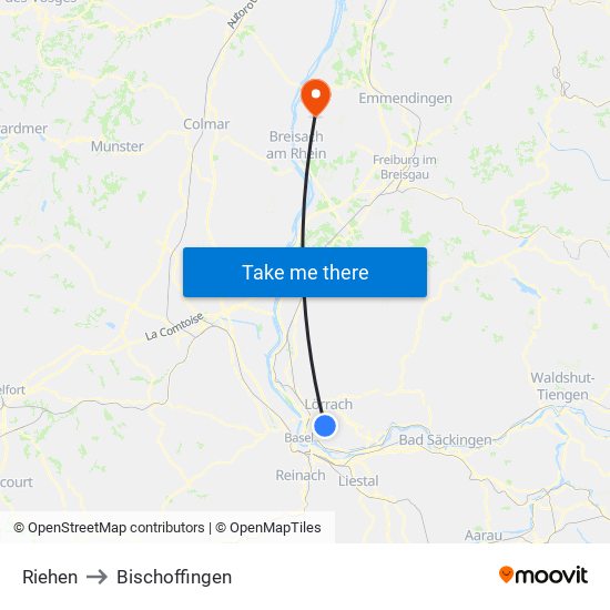Riehen to Bischoffingen map